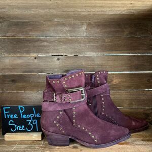 New Womens Free‎ People Maroon Suede Billy Boots Studded Pointed Toe 39 US 8.5
